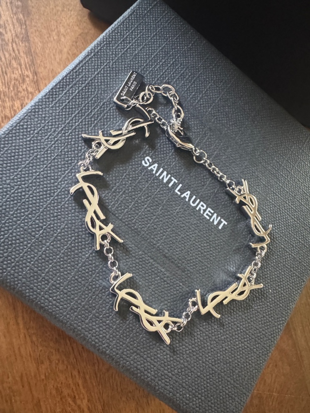 Saint Laurent Silver YSL Logo Link Bracelet - Picture 7 of 7